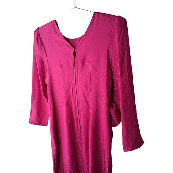 Vintage Dennis Goldsmith Pink Silk Swiss Dot Midi Dress Shoulder Pads SZ 4 - Picture 4 of 16